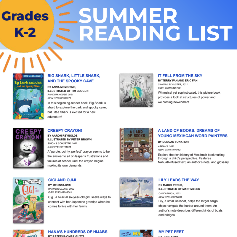 Grades K-2 Summer Reading List